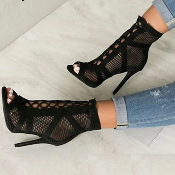 Sexy Lace Up Cross-tied Peep Toe High Heel Ankle - Picture 6 of 8